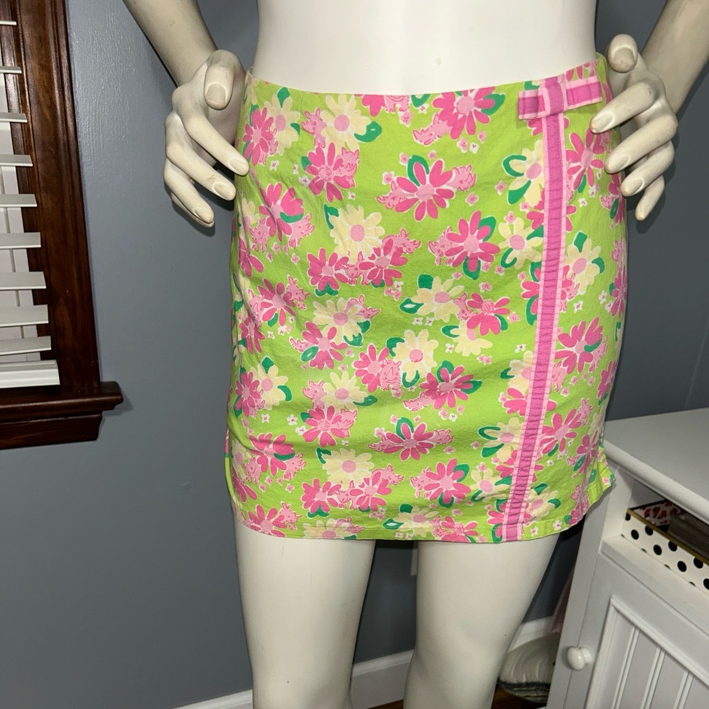 Vintage Lilly Pulitzer Sz 0P Rhino Floral Print Green Pink Stretch Skort